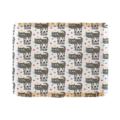 Andi Bird Cat Person Grey Throw Blanket