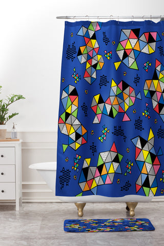 Andi Bird Edgewise Royal Shower Curtain And Mat