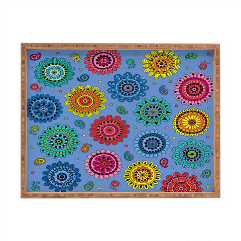 Andi Bird Flowers Of Desire Blue Rectangular Tray
