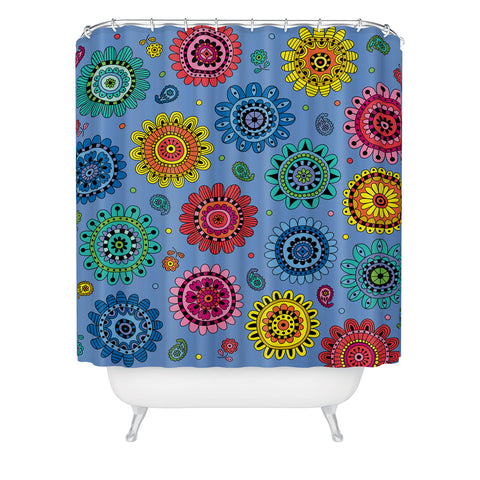 Andi Bird Flowers Of Desire Blue Shower Curtain