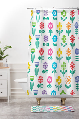 Andi Bird Garden Flowers Shower Curtain And Mat