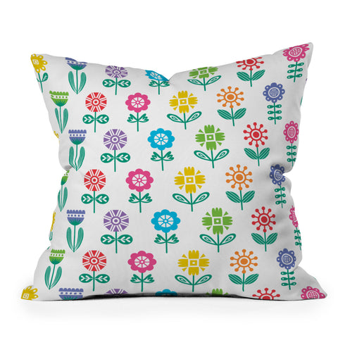 Andi Bird Garden Flowers Throw Pillow