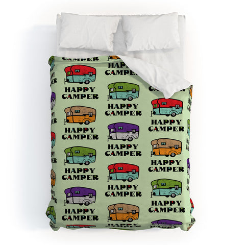 Andi Bird Happy Camper Green Duvet Cover