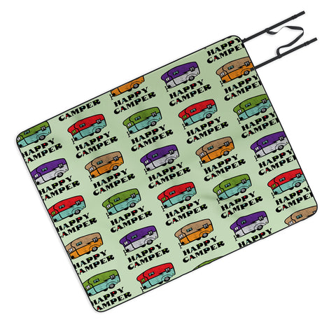 Andi Bird Happy Camper Green Picnic Blanket