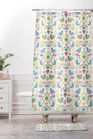 Andi Bird Hearts and Birds Shower Curtain And Mat