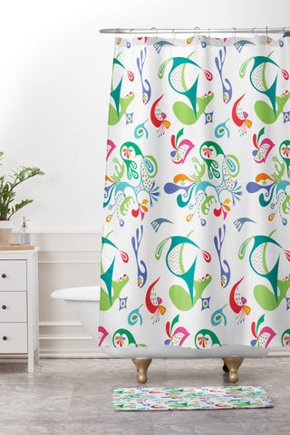 Andi Bird Justice white Shower Curtain And Mat