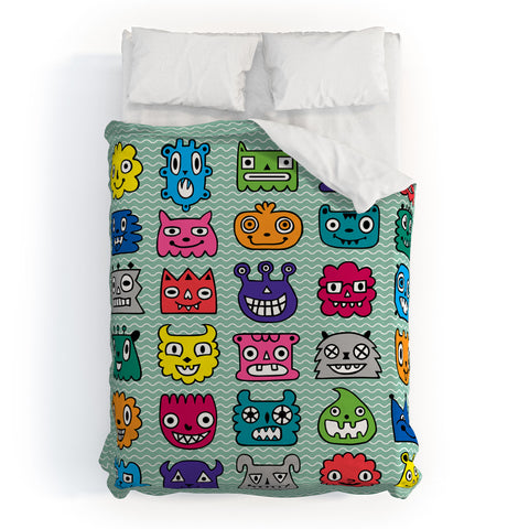 Andi Bird Monster Mash Sage Duvet Cover