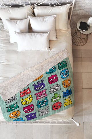 Andi Bird Monster Mash Sage Fleece Throw Blanket