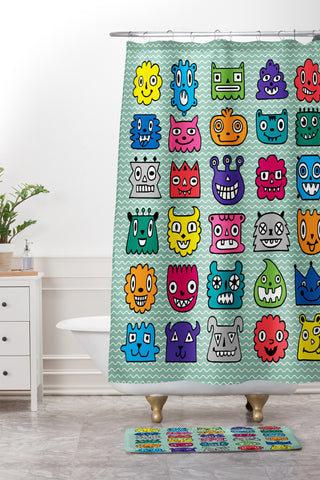 Andi Bird Monster Mash Sage Shower Curtain And Mat