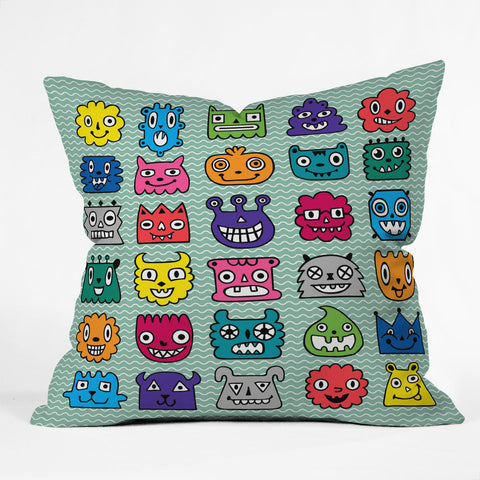 Andi Bird Monster Mash Sage Outdoor Throw Pillow