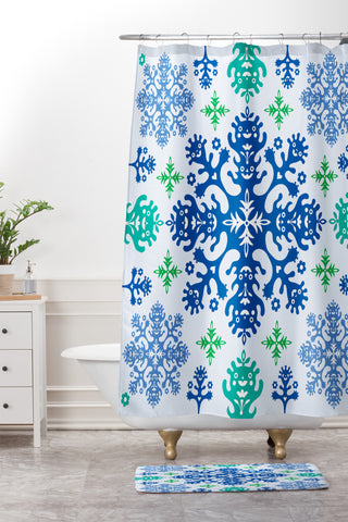 Andi Bird Monstrous Blue Shower Curtain And Mat