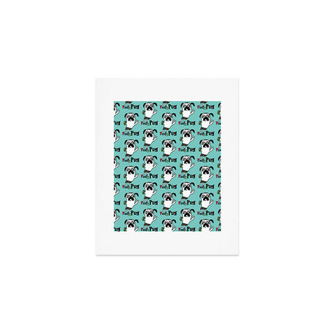 Andi Bird Party Pug Aqua Art Print
