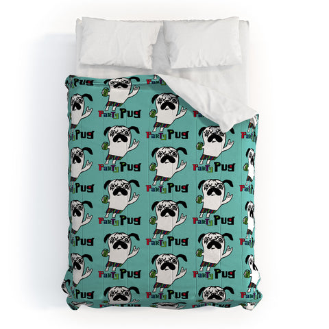 Andi Bird Party Pug Aqua Comforter