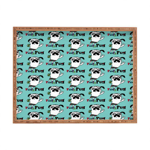 Andi Bird Party Pug Aqua Rectangular Tray
