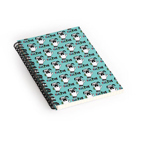 Andi Bird Party Pug Aqua Spiral Notebook