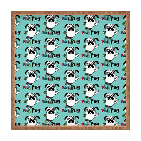 Andi Bird Party Pug Aqua Square Tray