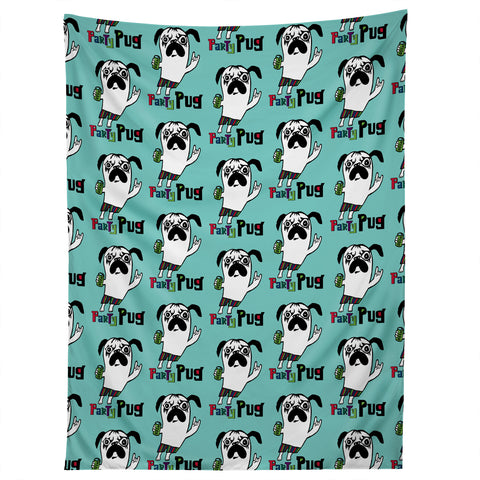 Andi Bird Party Pug Aqua Tapestry