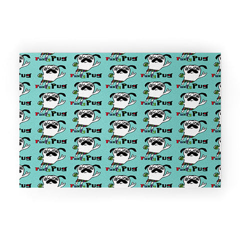 Andi Bird Party Pug Aqua Welcome Mat