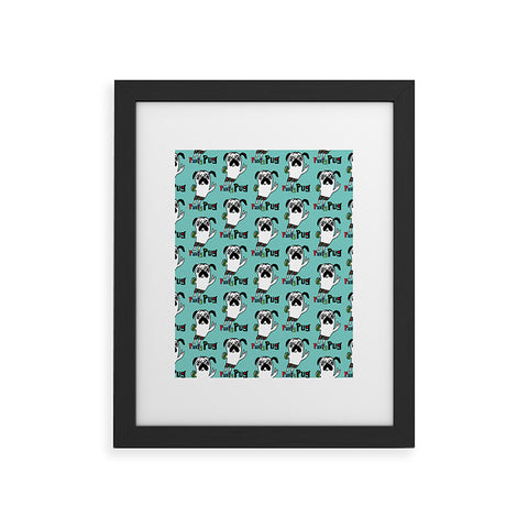 Andi Bird Party Pug Aqua Framed Art Print
