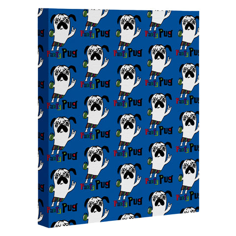 Andi Bird Party Pug Blue Art Canvas