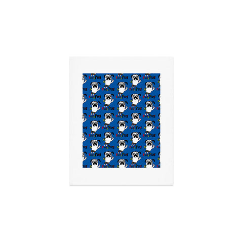 Andi Bird Party Pug Blue Art Print