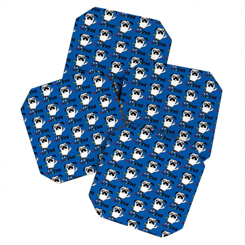 Andi Bird Party Pug Blue Coaster Set