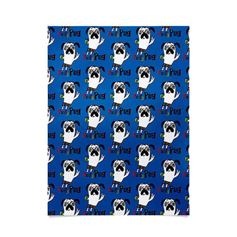 Andi Bird Party Pug Blue Poster