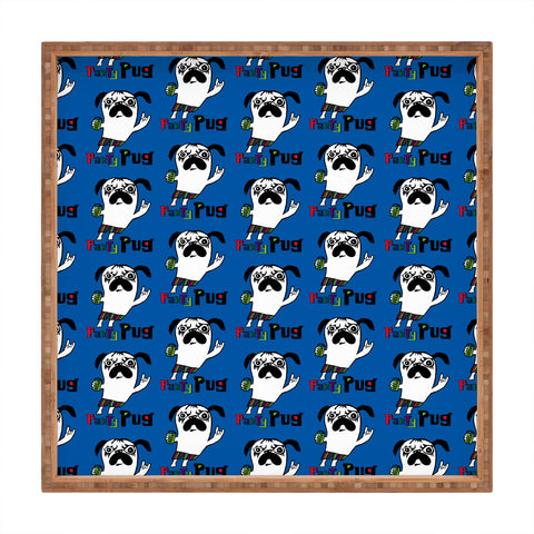 Andi Bird Party Pug Blue Square Tray