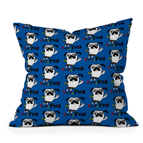 Andi Bird Party Pug Blue Throw Pillow