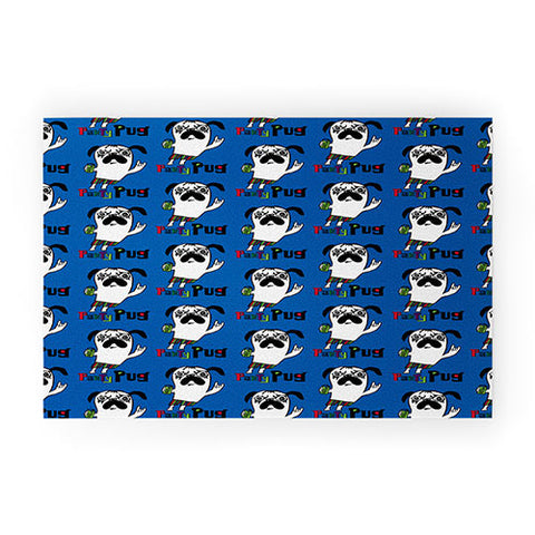 Andi Bird Party Pug Blue Welcome Mat