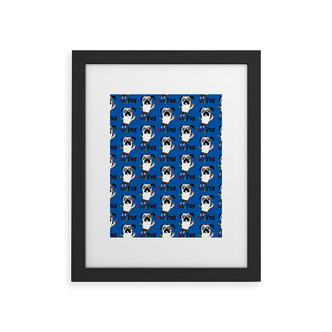 Andi Bird Party Pug Blue Framed Art Print