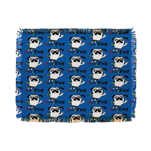 Andi Bird Party Pug Blue Throw Blanket