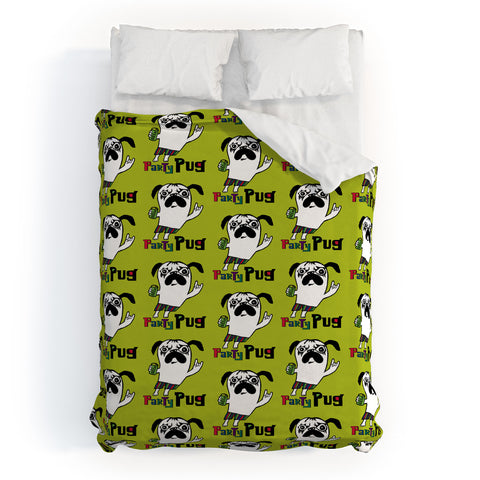 Andi Bird Party Pug Chartreuse Duvet Cover
