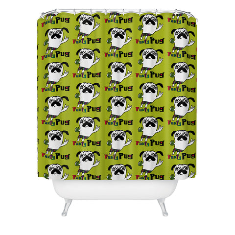 Andi Bird Party Pug Chartreuse Shower Curtain