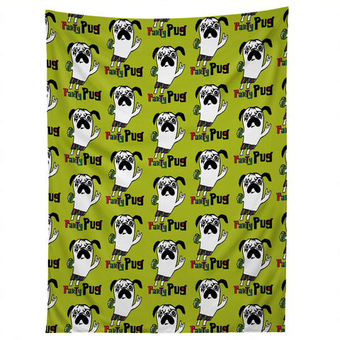 Andi Bird Party Pug Chartreuse Tapestry