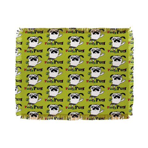 Andi Bird Party Pug Chartreuse Throw Blanket