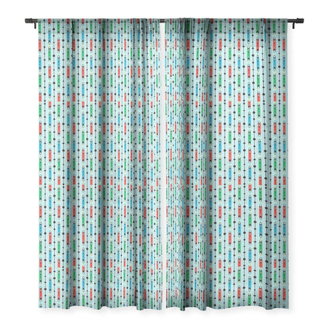 Andi Bird Pointy Retro Aqua Sheer Window Curtain