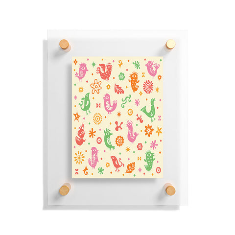 Andi Bird Retro Birds Beige Floating Acrylic Print