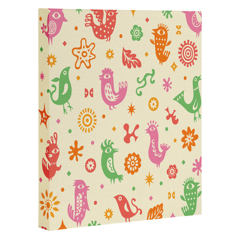 Andi Bird Retro Birds Beige Art Canvas