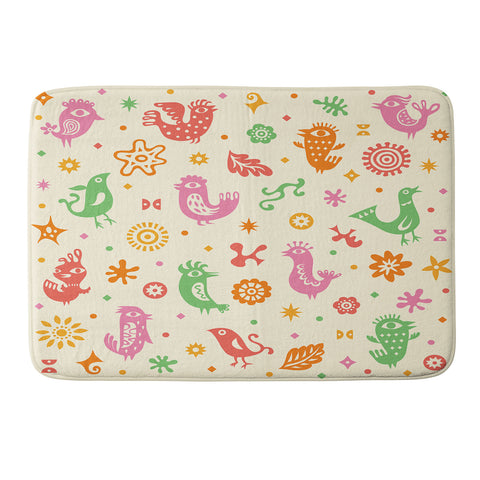 Andi Bird Retro Birds Beige Memory Foam Bath Mat