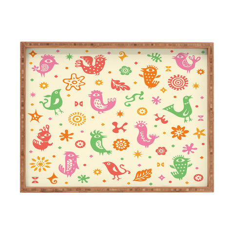 Andi Bird Retro Birds Beige Rectangular Tray