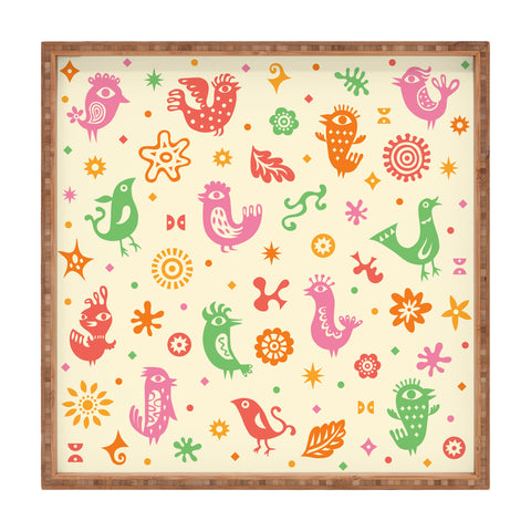 Andi Bird Retro Birds Beige Square Tray