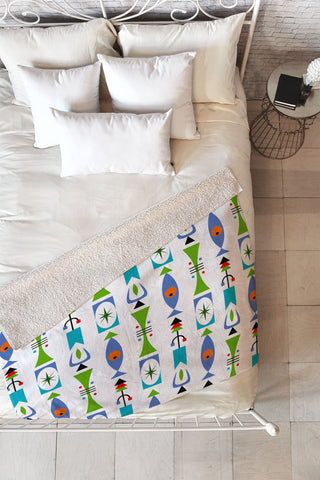 Andi Bird Retro Shape White Fleece Throw Blanket