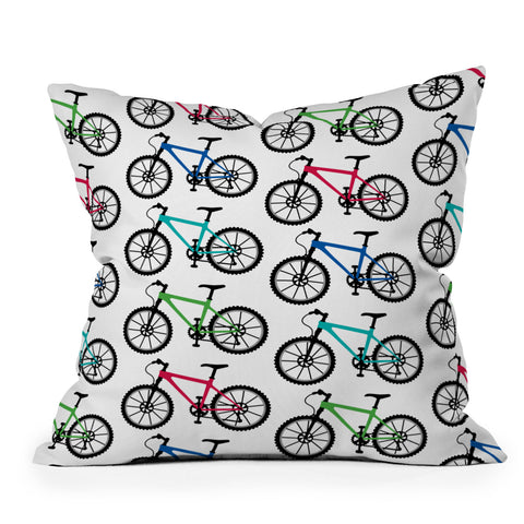 Andi Bird Ride A Bike White Throw Pillow