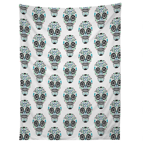 Andi Bird Sugar Skull Blue Tapestry