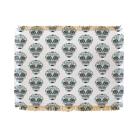 Andi Bird Sugar Skull Blue Throw Blanket