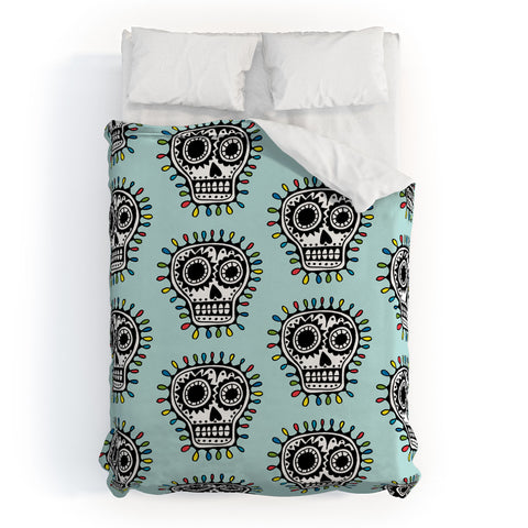Andi Bird Sugar Skull Fun Aqua Duvet Cover