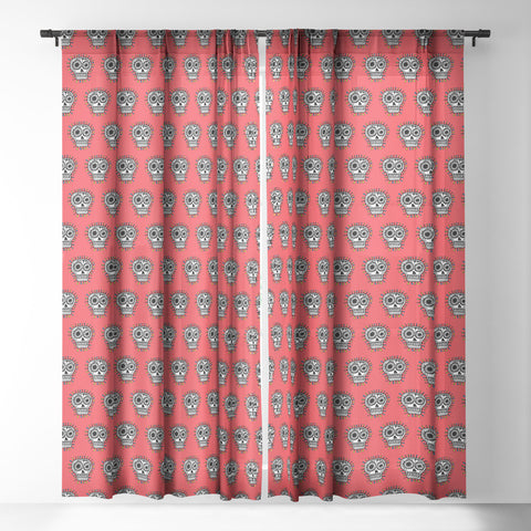 Andi Bird Sugar Skull Fun Red Sheer Window Curtain