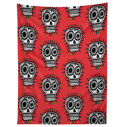 Andi Bird Sugar Skull Fun Red Tapestry