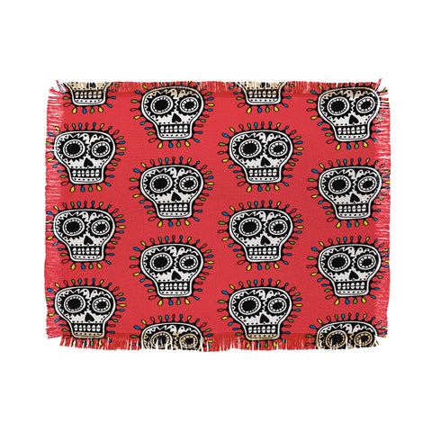 Andi Bird Sugar Skull Fun Red Throw Blanket